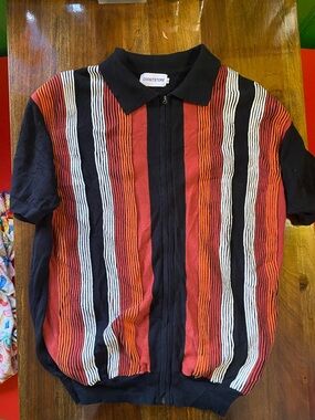Men's OxKnit Striped Red & Black Zip Polo